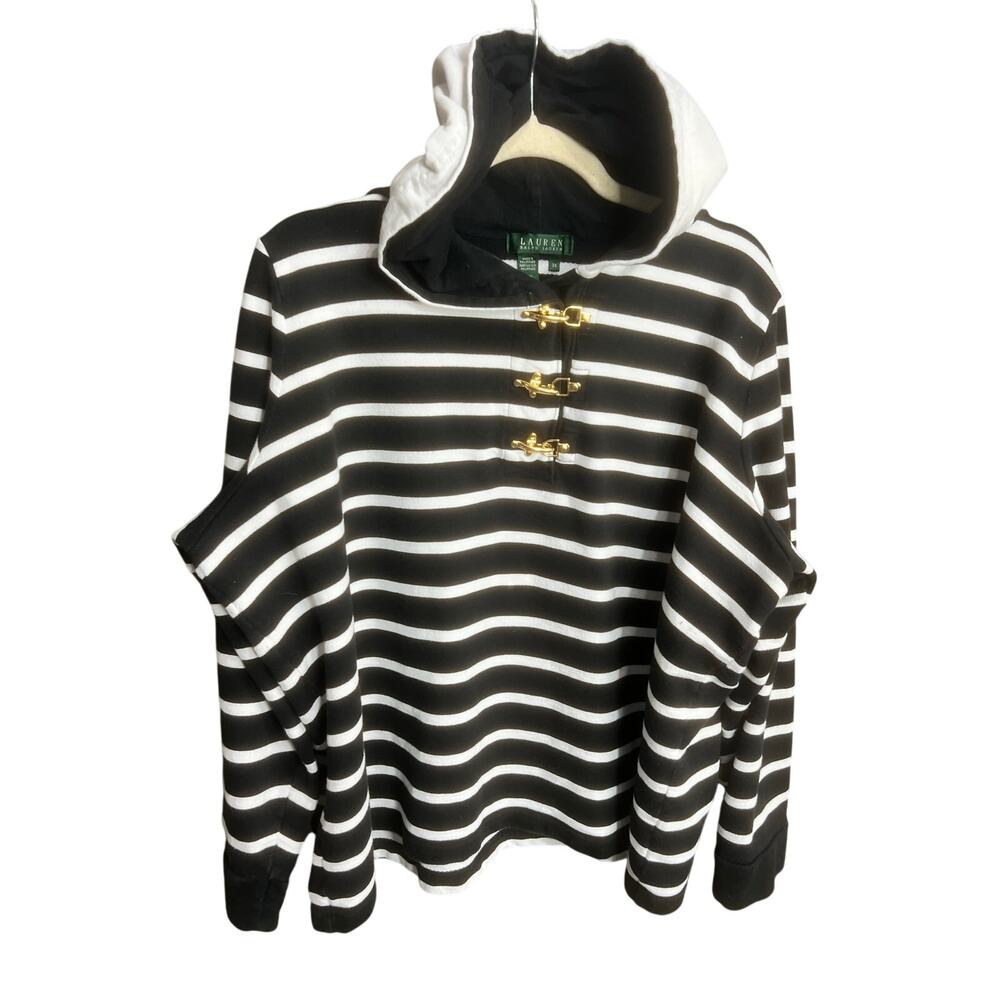 RALPH LAUREN BLACK & WHITE GOLD HOODIE SWEATSHIRT Sz 3X Cotton Comfort